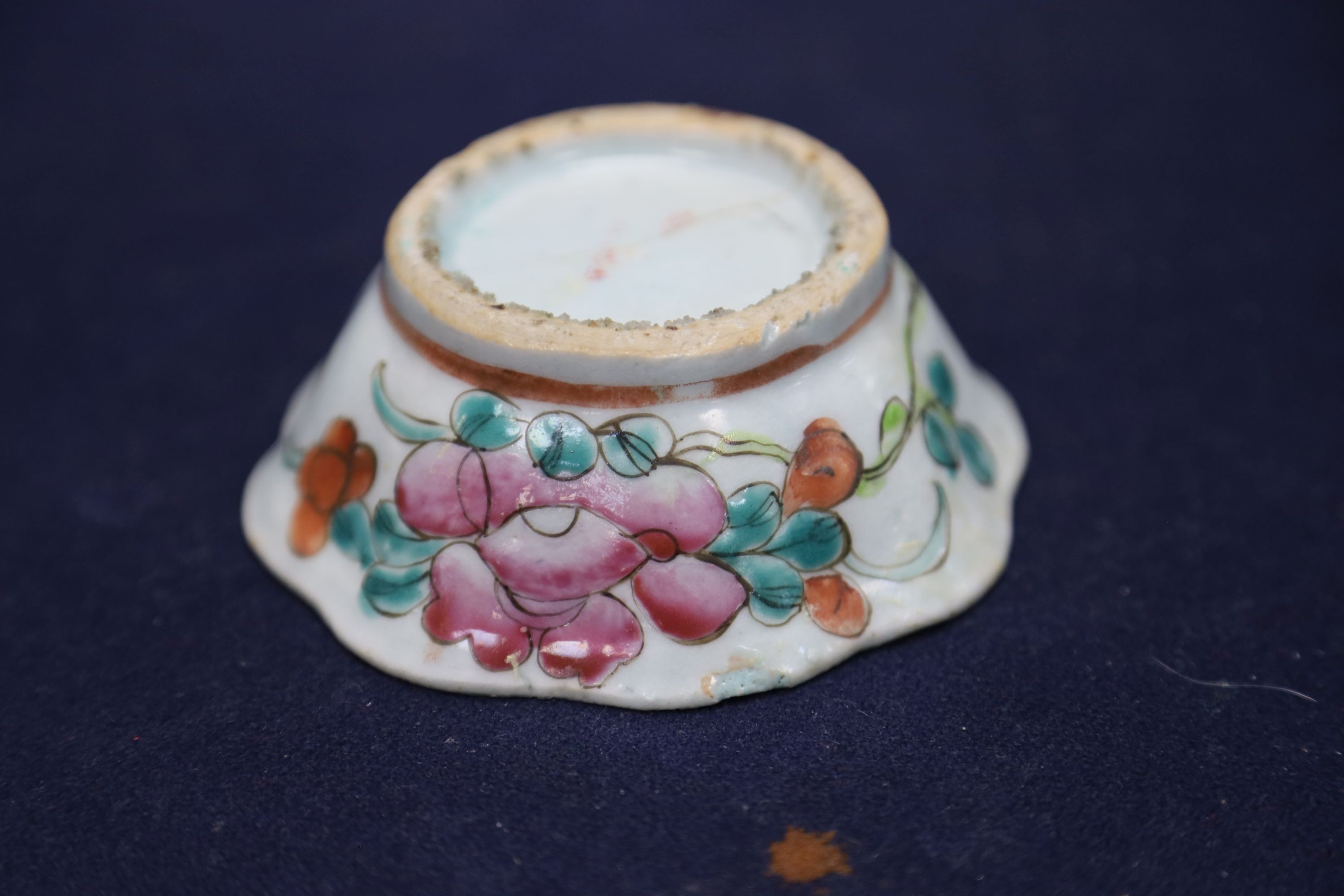 A Chinese cloisonne doucai bowl, 10.4cm and a famille rose dish